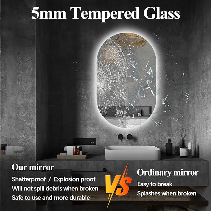 Niccy Oval LED Bathroom Vanity Mirror, 48x24inch Frameless Backlit Mirror with Light, Smart Anti-Fog Waterproof Mirror with Memory Function Dimmable Lighted Mirror