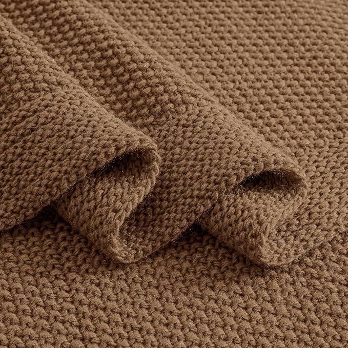 CozeCube Caramel Brown Throw Blanket for Couch, Soft Cozy Cable Knit Throw for Bed Sofa Living Room, Lightweight Warm Decorative Farmhouse Christmas Blanket, 50"x60", Light Brown