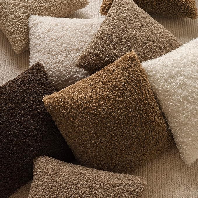 Foindtower Set of 2 Curly Teddy Wool Pillow Covers Decorative Boucle Textured Lumbar Throw Pillow Faux Fur Sherpa Pillowcases Sheepskin Fuzzy Cushion Case for Sofa Bedroom Car 12"x20" Dark Bronze