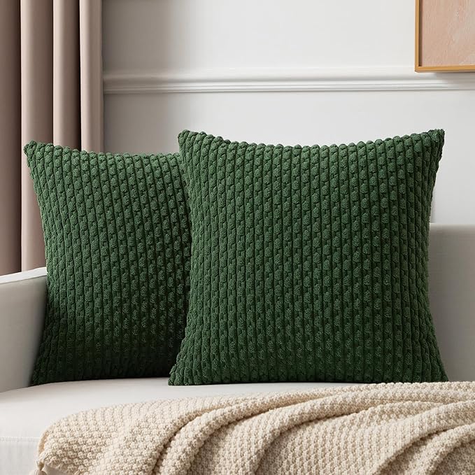 Kevin Textile Christmas Decorations Corduroy Soft Decorative Square Throw Pillow Cover Cushion Covers Pillowcase Home Decor for Party/20x20 Inch/50x50 cm Set of 2 Dark Green