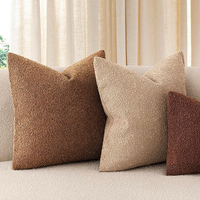 Foindtower Decorative Textured Boucle Throw Pillow Covers Accent Solid Pillow Cases Neutral Soft Cozy Couch Cushion Case for Chair Sofa Bedroom Living Room Home Decor 26x26 Inch,1PC,Hazel Brown