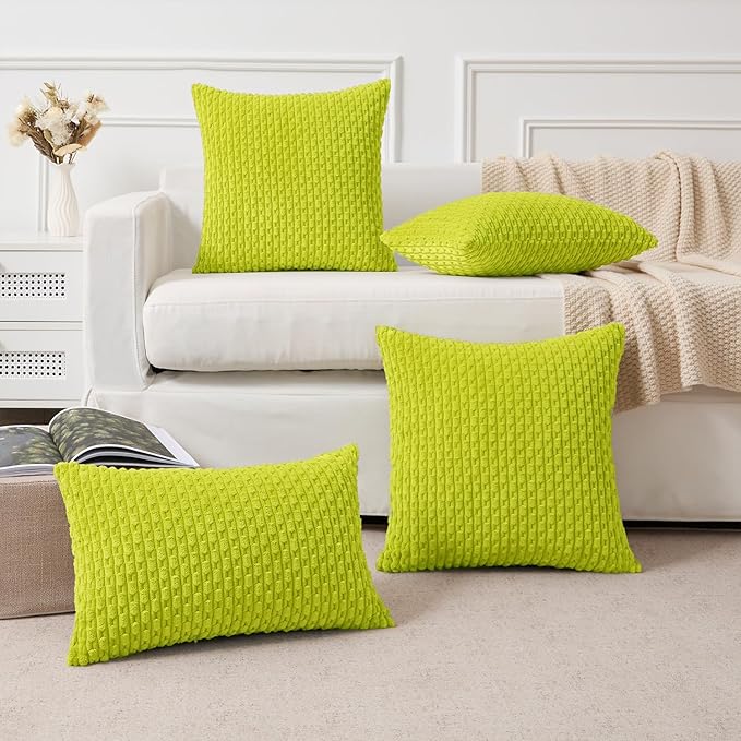 Kevin Textile Decorative Pillow Covers Set of 2 Striped Plush Corduroy Pillows Pillowcases Boho Home Decor Cushion Covers for Couch Sofa Bed Living Room 22x22 Inch, Christmas Green