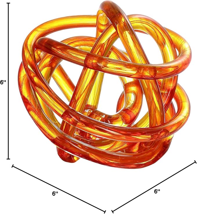 Luxury Lane Hand Blown Infinity Knot Sommerso Decorative Glass Ball for Bowls Home Decor 6 inch Tall Orbit Centerpiece Table Decoration Sculpture Ombre Red