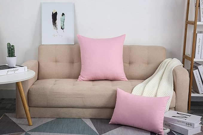 TangDepot Handmade Decorative Solid 100% Cotton Canvas Throw Pillow Covers/Pillow Shams, (12"x18", Salmon Pink)