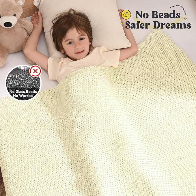 Guohaoi Knitted Weighted Blanket Kids (Cream 36"x48" 3lbs) No Beads Cooling Heavy Blanket, Home Decor Breathable Chunky Knit Throw Blanket for All-Season Use