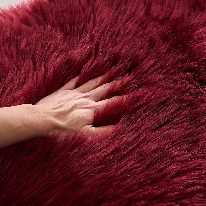 EasyJoy Ultra Soft Fluffy Shaggy Area Rug Faux Fur Rug Chair Cover Seat Pad Fuzzy Area Rug for Bedroom Floor Sofa Living Room (2 x 6 ft Sheepskin, Burgundy)