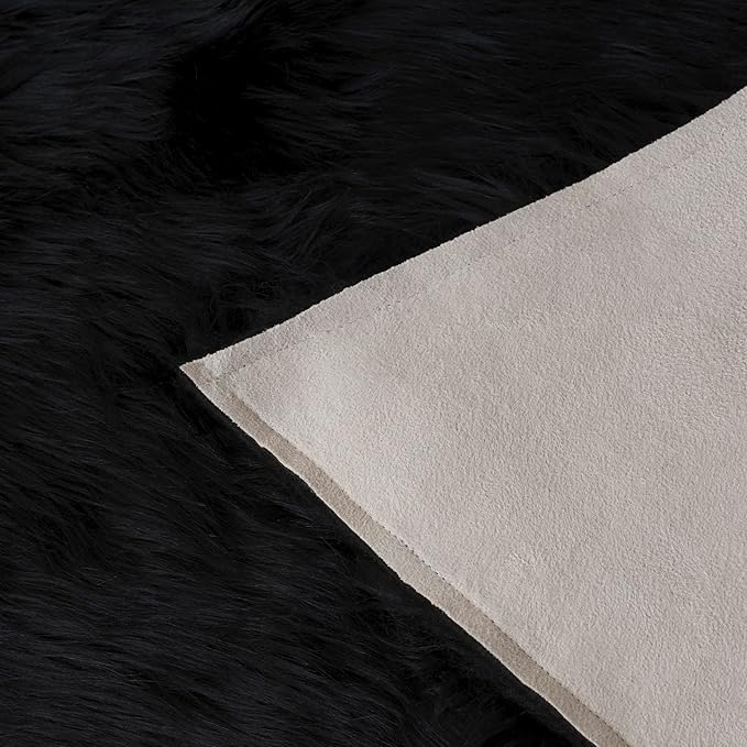 SAFAVIEH Faux Sheep Skin Collection Runner Rug - 2'6" x 6', Black, Silken Glam Design, Non-Shedding & Easy Care, 2.35-inch Thick Ideal for High Traffic Areas in Living Room, Bedroom (FSS115B)