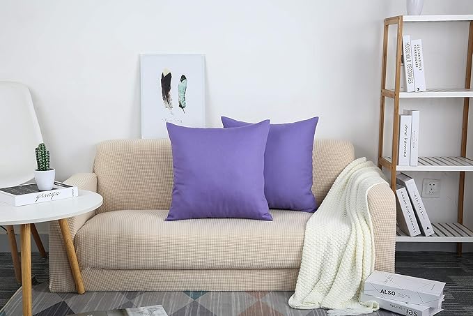 TangDepot Handmade Decorative Solid 100% Cotton Canvas Throw Pillow Covers /Pillow Shams, (18" x18" , Violet, 1 Count (Pack of 1))