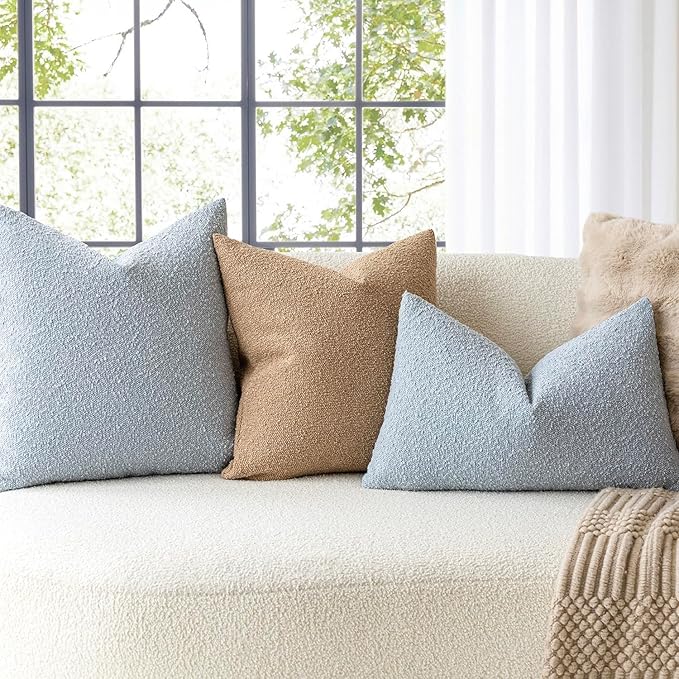 Foindtower Decorative Textured Boucle Throw Pillow Covers Accent Solid Pillow Cases Neutral Soft Cozy Couch Cushion Case for Chair Sofa Bedroom Living Room Home Decor 16x16 Inch,1PC,Taupe Khaki Camel