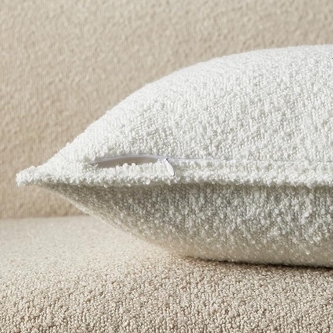 JUSPURBET White Decorative Pillow Covers 24x24 Set of 2 Throw Pillow Covers for Couch Sofa Bed Cozy Boucle Textured Cushion Covers Cases with Hidden Zipper for Living Room Home Decor