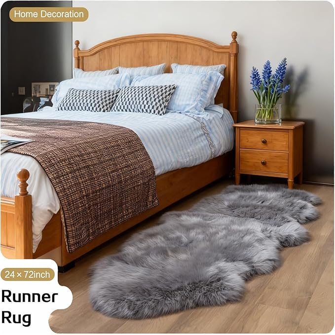 Grey Samll Faux Fur Sheepskin Area Rug for Living Room Bedroom, 2 x 3 Feet Ultra Soft Shaggy Fuzzy Furry Carpet Chair Throw Rugs for Kids, Girls, Nursery Room Decor Dorms