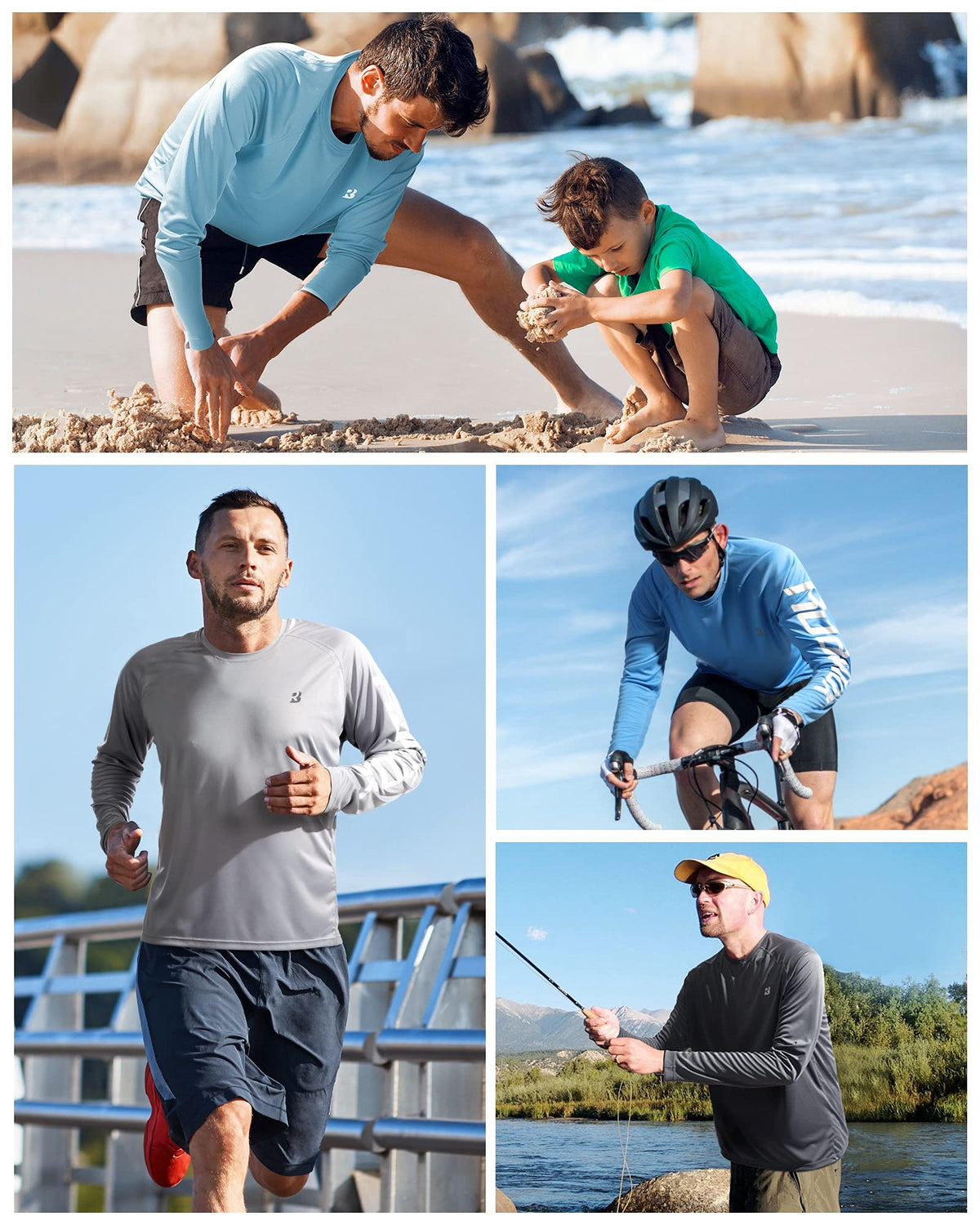 Roadbox Mens UPF 50+ Long Sleeve SPF Diving Rash Guard UV Sun Protection Shirts for Outdoor Fishing Hiking Swimming Running