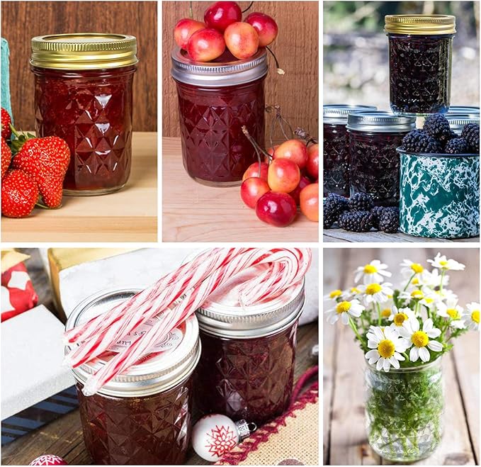 SPANLA Mason Jars 8 oz, 24 Pack Canning Jars 8 oz Half Pint Glass jars with Regular Lids and Bands, Small Mason Jars with Lids Ideal for Jelly Jam Honey Wedding Favors Shower Favors Food