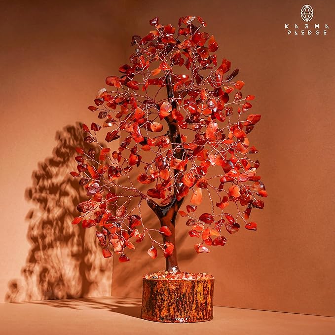 Crystal Tree of Life Carnelian Healing Crystal Trees for Home & Office Decoration, Handmade Crystal Money Bonsai Trees for Positive Energy, Good Luck, Christmas Decor, Birthday Gifts for Women, Mom