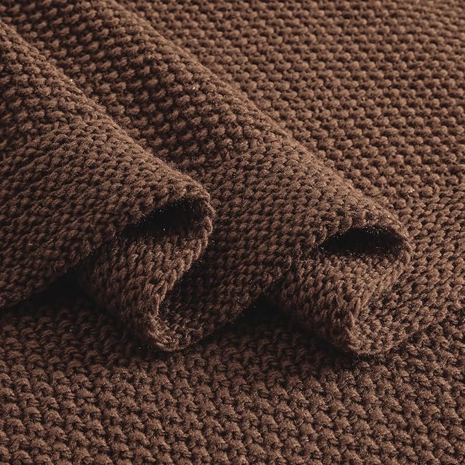 CozeCube Brown Throw Blanket for Couch, Soft Cozy Cable Knit Throw for Bed Sofa Living Room, Lightweight Warm Decorative Farmhouse Christmas Blanket, 50"x60", Dark Brown