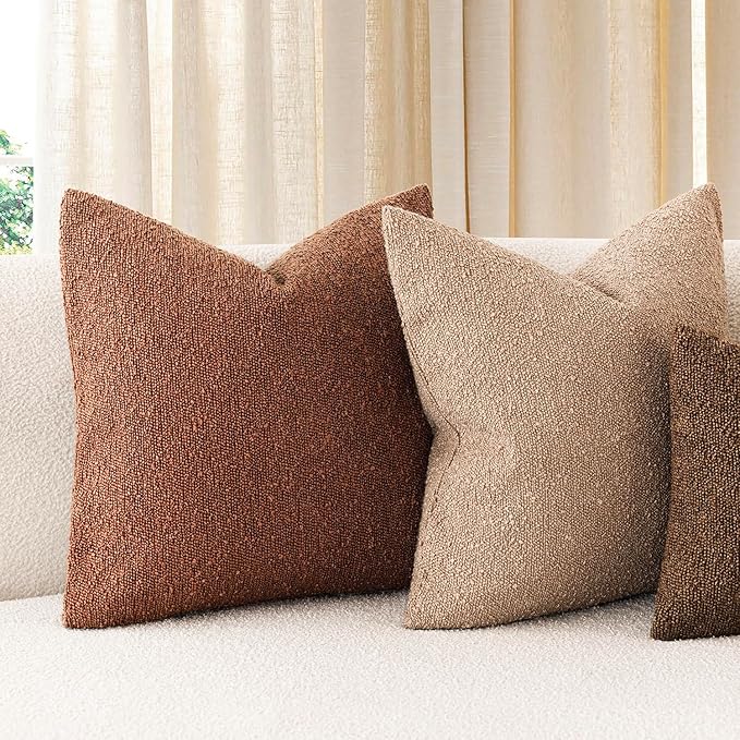 Foindtower Decorative Textured Boucle Throw Pillow Covers Accent Solid Pillow Cases Neutral Soft Cozy Couch Cushion Case for Chair Sofa Bedroom Living Room Home Decor 20x20 Inch,1PC,Red Taupe