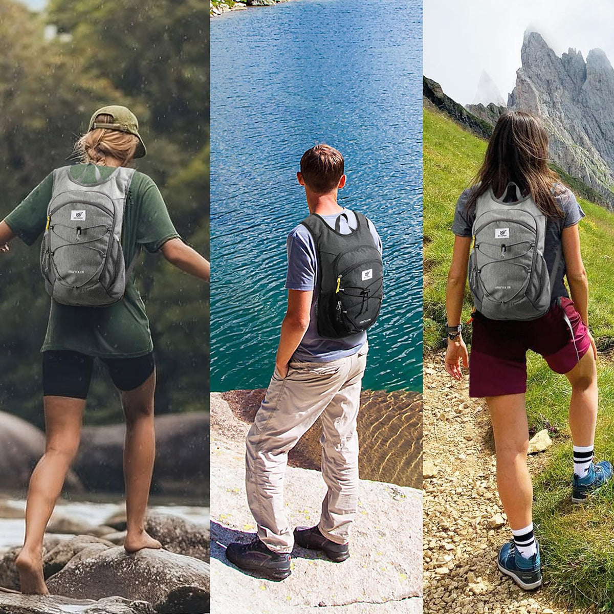 SKYSPER 15L Foldable Hiking Backpack Lightweight Packable Travel Daypack with Chest Strap Small Outdoor Folding Back Pack Collapsible Bag for Women Men (Black)