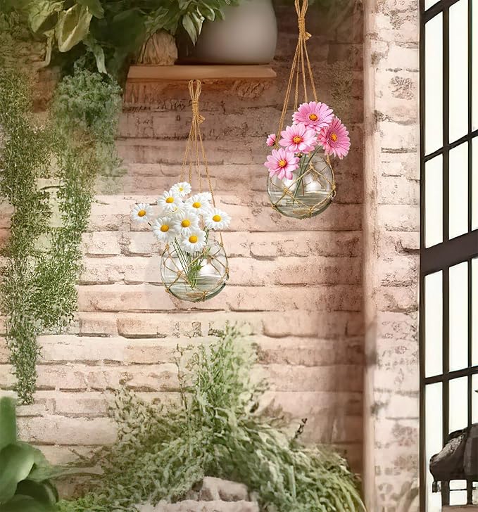 SAILINGSTORY Hanging Glass Plant Terrarium 5" Glass Planter Propagation Stations Flower Vase Clear Set of 2 Pack