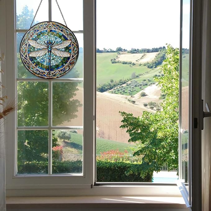 Dragonfly Stained Glass Window Hanging Sun Catcher Dragonfly Gifts for Women Wall Decor Handmade Sun Catcher Decoration for Garden Home Housewarming Gifts