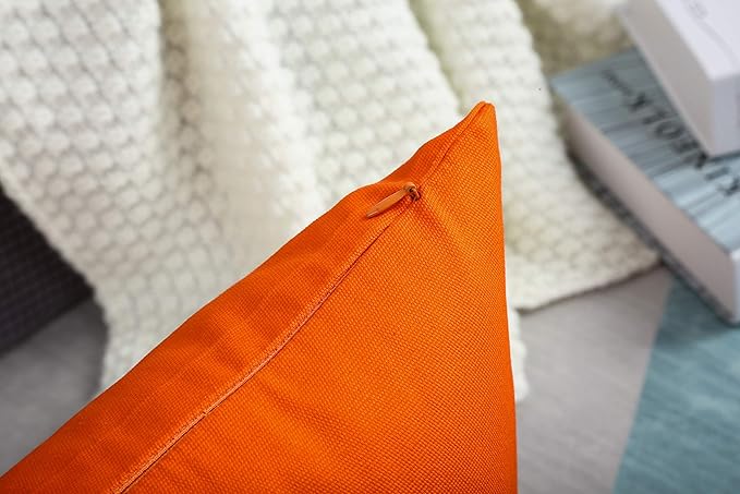 TangDepot Handmade Decorative Solid 100% Cotton Canvas Throw Pillow Covers/Pillow Shams, (14"x14", Orange)