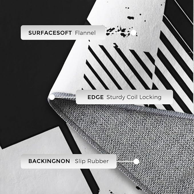 Black and White Rugs for Home Decor, 8x10 ft, Abstract Geometric Area Rugs for Living Room, Soft Non Slip Washable Modern Minimalist Carpet Bedroom Decorations Dt-Ghf-31