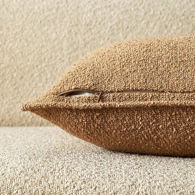 JUSPURBET 18x18 Pillow Covers Set of 2 Decorative Throw Pillow Covers Case for Couch Sofa Bed Soft Boucle Textured Cushion Covers with Hidden Zipper for Home Decor Living Room,Camel