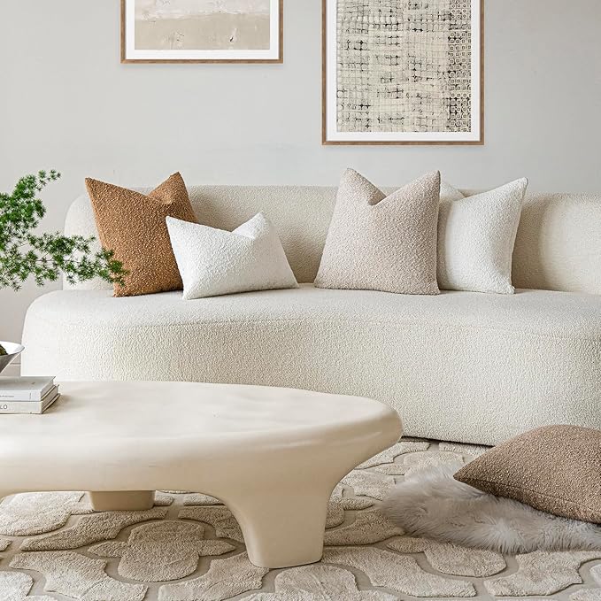 Foindtower Decorative Boucle Throw Pillow Covers Accent Solid Pillow Cases Cozy Soft Textured Couch Cushion Case for Chair Sofa Bedroom Living Room Home Decor 22 x 22 Inch,Light Beige