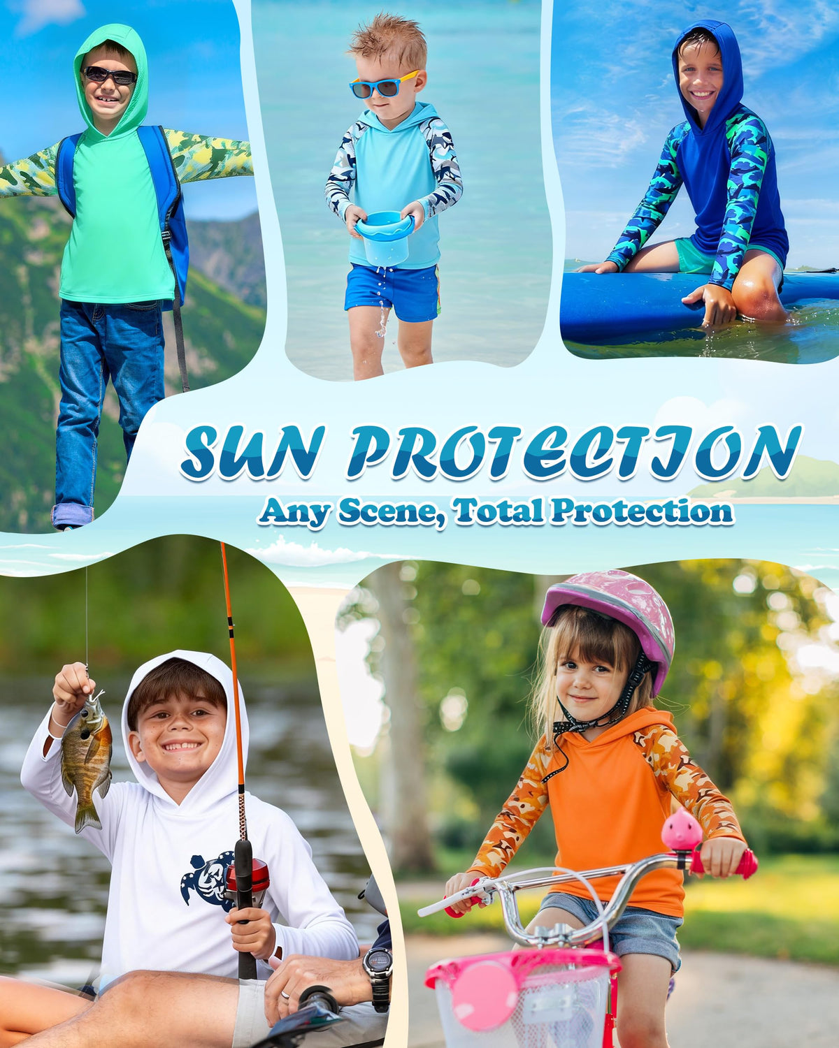 DRONIRING Boys Rash Guard Swim Hoodie, UPF 50+ UV Sun Protection Long Sleeve Fishing Shirt, Kids Youth SPF Water Shirts