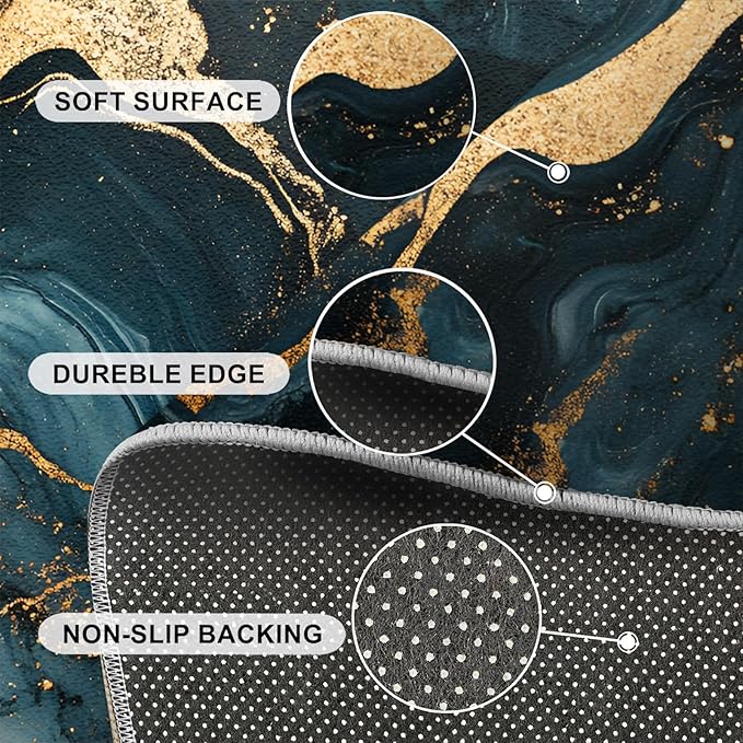 Marble Washable Area Rugs 5x7 Non-Slip Fluid Art Living Room Rug Gold Lines Soft for Carpet Low Pile Indoor Door Mat & Room Decor