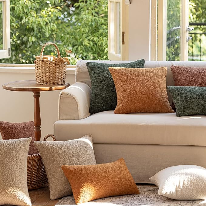 GEEORY Decorative Throw Pillow Covers 24x24 Inch Pack of 2,Textured Boucle Neutral Cushion Cases for Bed Couch Sofa, Accent Modern Farmhouse & Minimalist Home Decor (Oatmeal Beige) GE03-24