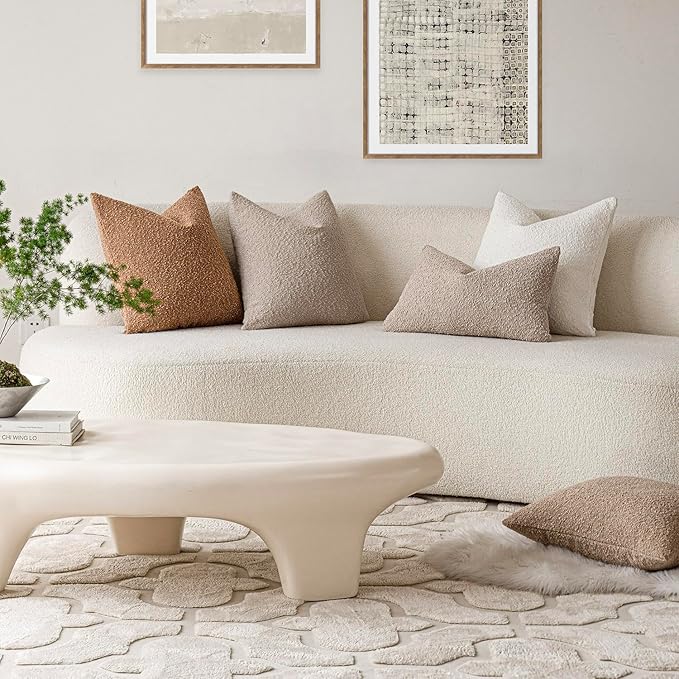 Foindtower Decorative Boucle Throw Pillow Covers Accent Solid Pillow Cases Cozy Soft Textured Couch Cushion Case for Chair Sofa Bedroom Living Room Home Decor 22 x 22 Inch,Beige Oatmeal