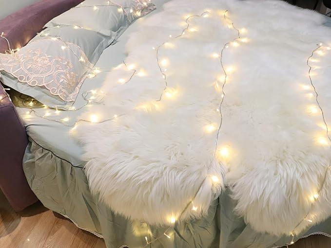 Woolous Sheepskin Rug 4x6 ft - Large Genuine New Zealand Lambskin Wool Quad Pelt Sheep Skin Fur Throw Area Rug for Nursery, Bedroom, and Living Room Decor (Ivory-White)