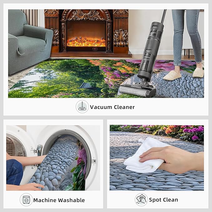 Japanese Gardens Washable Area Rugs 5x8 Non-Slip Garden Art Living Room Rug Eastern Aesthetics Soft for Carpet Low Pile Indoor Door Mat & Room Decor