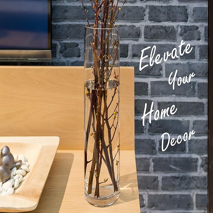 CYS Excel Clear Glass Cylinder Vase (H:24" D:4") | Multiple Size Choices Glass Flower Vase Centerpieces | Hurricane Floating Candle Holder Vase