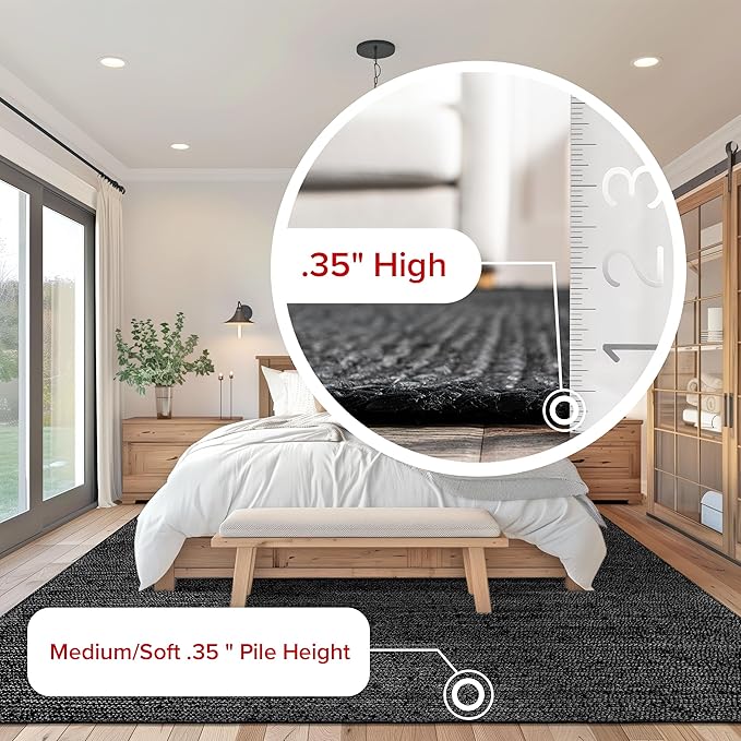 nuLOOM 4 Round Rigo Jute Hand Woven Area Rug, Black, Solid Farmhouse Design, Natural Fiber, For Bedroom, Living Room, Dining Room, Hallway, Office, Kitchen, Entryway