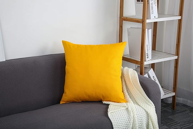 TangDepot Set of 2 Handmade Decorative Solid 100% Cotton Canvas Throw Pillow Covers/Cushion Covers, 45 Colors Available - (16"x16" 2 Pieces, Gold Yellow)