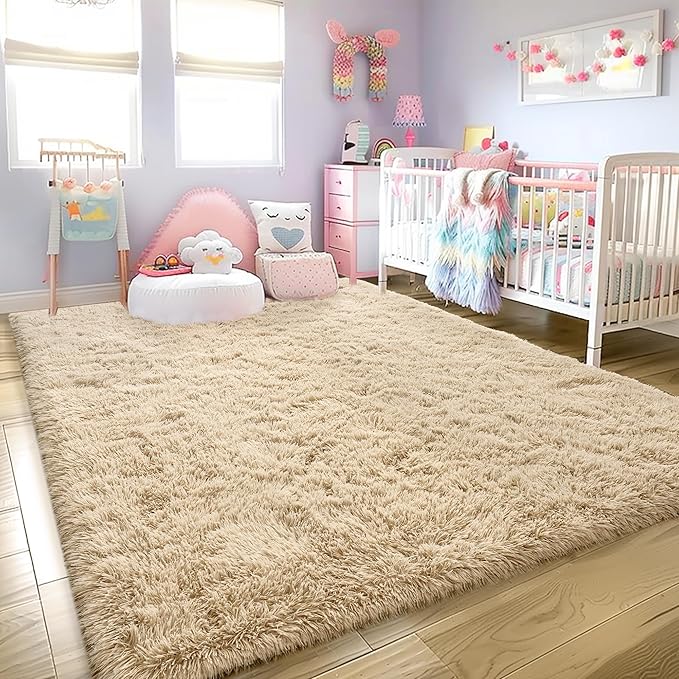 Ultra Fluffy Area Rugs for Living Room Bedroom, 6x9 Fuzzy Large Living Room Rugs, Thick Shag Rug for Dorm, Soft Non Slip Kids Girls Boys Rug for Home Decor Aesthetic, Camel