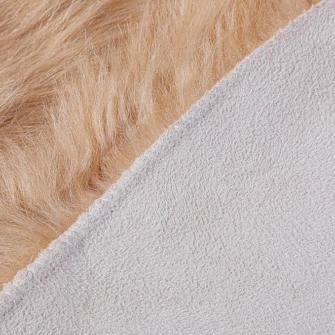 Faux Fur Rug Sheepskin Shag Fluffy Fuzzy Beige 3x4 ft Rugs for Bedroom Bedside Bed Floor Living Room Plush Rectangle High-Density Cushion Carpet Super Sofa Cover