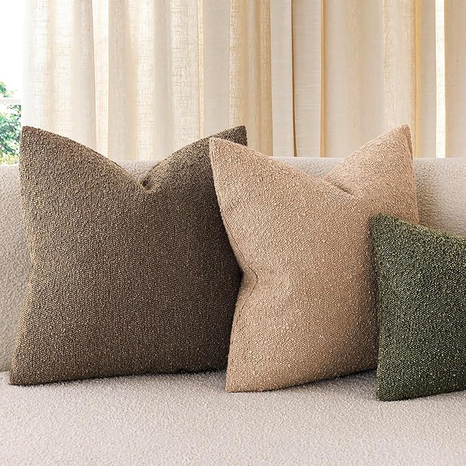 Foindtower Decorative Textured Boucle Throw Pillow Covers Accent Solid Pillow Cases Neutral Soft Cozy Couch Cushion Case for Chair Sofa Bedroom Living Room Home Decor 22x22 Inch,1PC,Chocolate