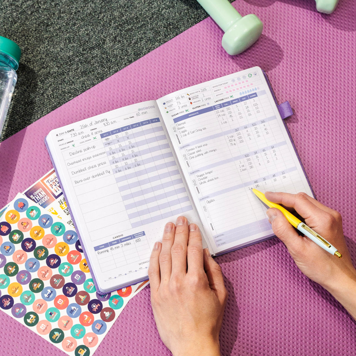 Clever Fox Fitness & Food Journal – Nutrition & Workout Planner for Women & Men – Diet & Gym Exercise Log Book with Calendars, Diet & Training Trackers - Undated, A5 Size, Hardcover (Lavender)