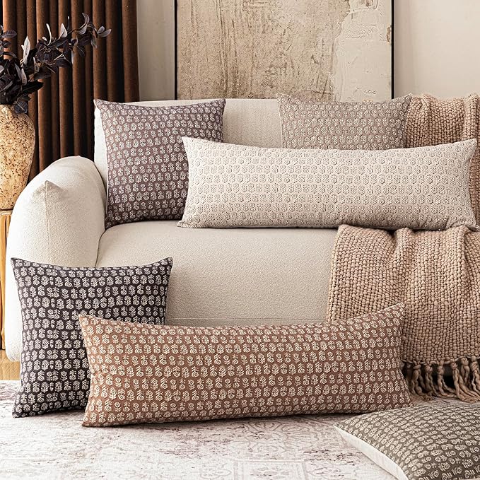 Foindtower Set of 2 Decorative Long Body Lumbar Throw Pillow Covers Neutral Farmhouse Cushion Covers Vintage Home Decor for Sofa Couch Chair Bedroom Living Room,14×36 Inch,Light Orange Brown