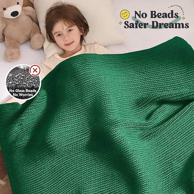Guohaoi Knitted Weighted Blanket Kids (Green 36"x48" 5lbs) No Beads Cooling Heavy Blanket, Home Decor Breathable Chunky Knit Throw Blanket for All-Season Use