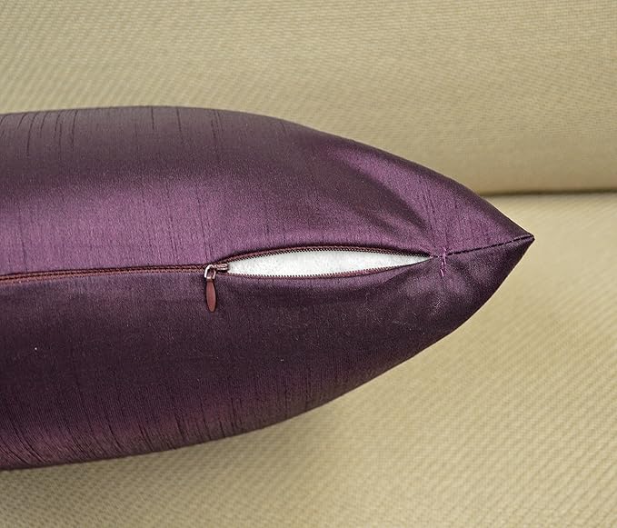 Aiking Home 12x18 Inches Faux Silk Rectangular Throw Pillow Cover, Zipper Closure, Eggplant (Set of 2)