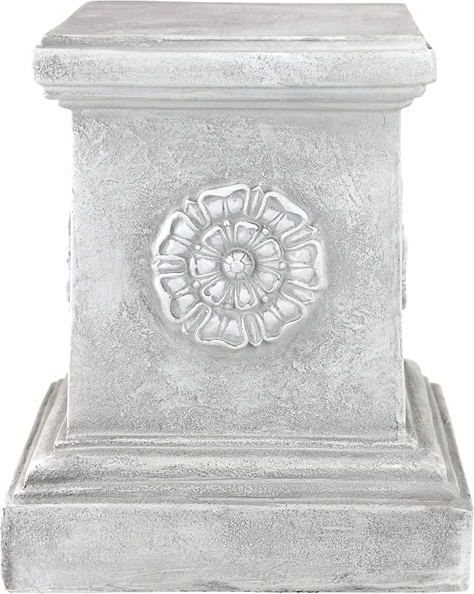 Design Toscano English Rosette Indoor/Outdoor Sculptural Garden Plinth Base Statue Riser, Large 13 Inch Tall, Cast Stone Resin, Antique Stone Finish