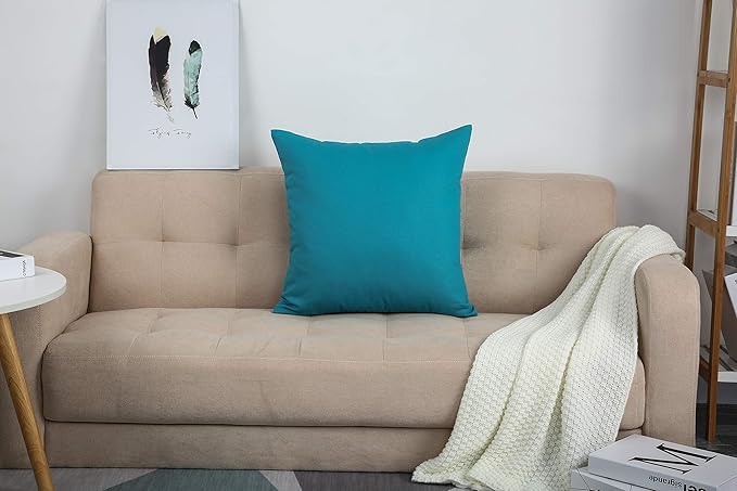 TangDepot Handmade Decorative Solid 100% Cotton Canvas Throw Pillow Covers/Pillow Shams, (28"x28", Blue Ashes), 1 Count (Pack of 1)