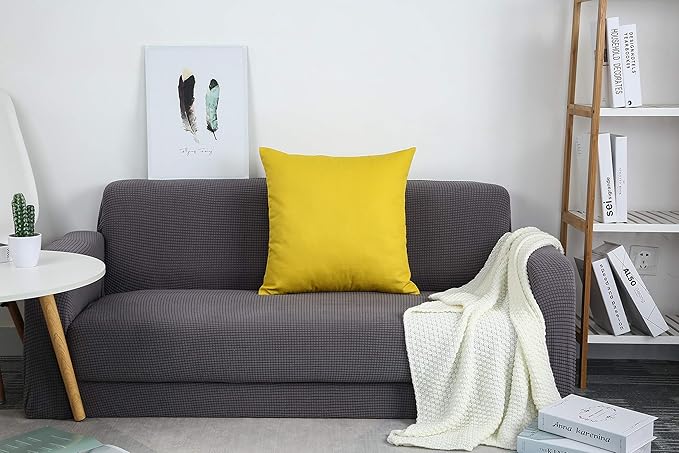 TangDepot Handmade Decorative Solid 100% Cotton Canvas Throw Pillow Covers/Pillow Shams, (20"x20", Deep Yellow), 1 Count (Pack of 1)