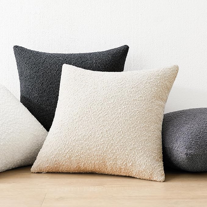 Mixhug Decorative Boucle Throw Pillow Covers, Black, 20 x 20 Inches, Pack of 2 - Textured Boho Pillow Covers for Couch and Bed