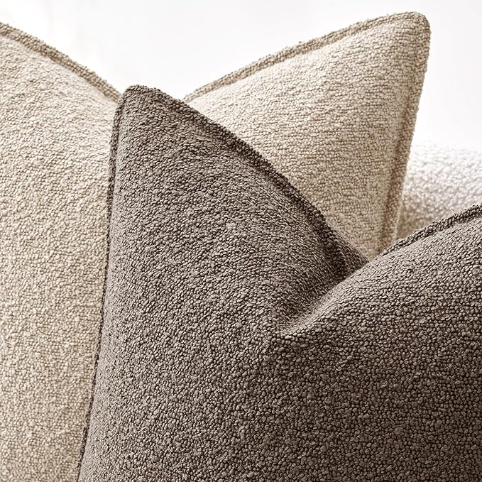 MIULEE Pack of 2 Decorative Textured Boucle Throw Pillow Covers 18x18 Inch Oatmeal Broadside Thick Boho Pillows for Farmhouse Accents Sofa Couch Bedroom Living Room Home Decor