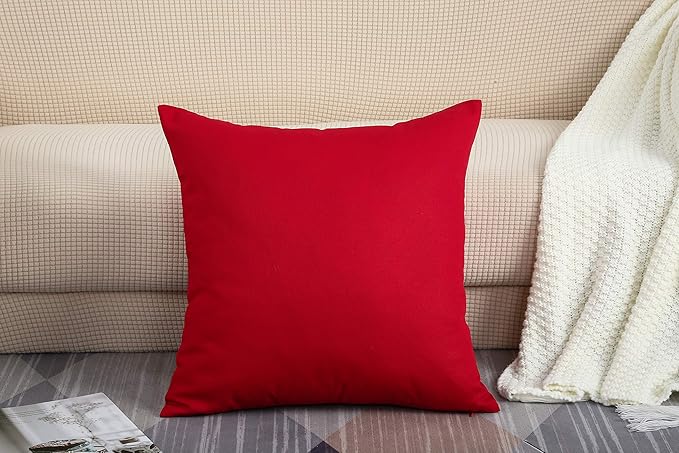 TangDepot Handmade Decorative Solid 100% Cotton Canvas Throw Pillow Covers/Cushion Covers, 45 Colors Available - (18" x18" , Christmas Red, 2 Count (Pack of 1))