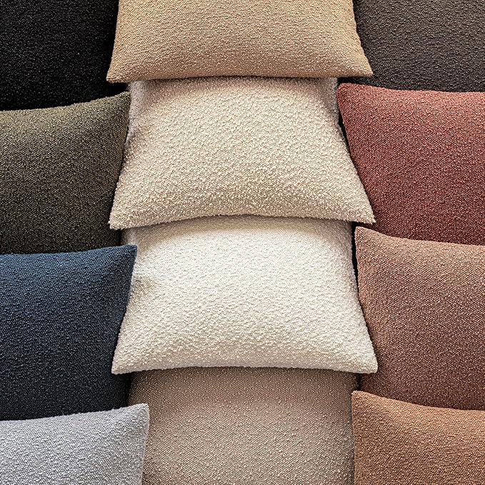 Foindtower Decorative Textured Boucle Throw Pillow Covers Accent Solid Pillow Cases Neutral Soft Cozy Couch Cushion Case for Chair Sofa Bedroom Living Room Home Decor 16x16 Inch,1PC,Light Khaki Tan